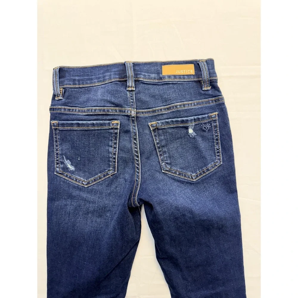 Justice Jeans‎ Girls 10 Slim Blue Skinny Dark Wash Distressed Button Fly Denim